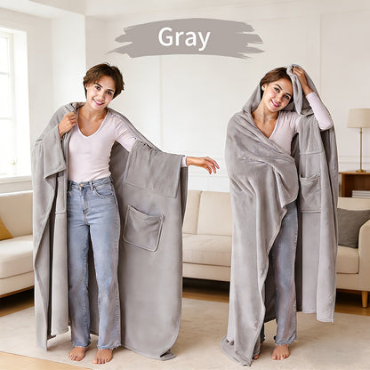 Wearable Blanket Shawl with Inner Pocket - Soft Flannel One-Piece Wrap for Adults Women Men, Cozy Sofa Travel Blanket Machine Washable, Grey Dark Blue Black
