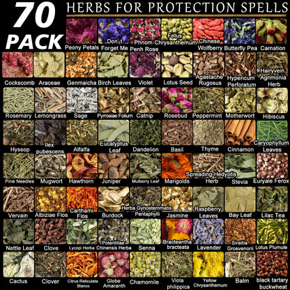 Witchcraft Supplies Herbs Kit 70 Pcs - Dried Flowers & Healing Herbs for Wicca Pagan Rituals, Magic Spell Casting, Altar Supplies, Candle & Soap Making, Bulk Herb Gift Set for Witch Beginners