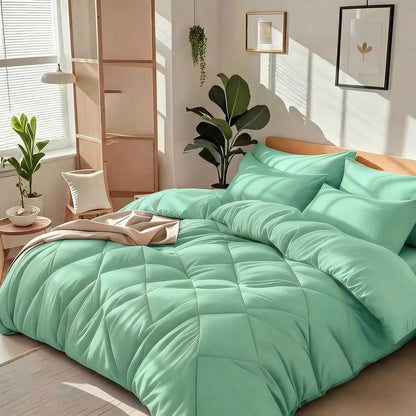Cooling Comforter Set 2/3 Pcs – Soft Fluffy Microfiber Lightweight Breathable Quilt, Rhombus Grid Solid Color Bedding for All Seasons, Twin Queen King – Multiple Colors Available