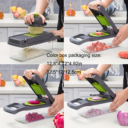 Vegetable Chopper 18-in-1 Multifunctional Food Chopper & Mandoline Slicer with Container – Onion Dicer, Adjustable Cutter for Kitchen Meal Prep, Gray