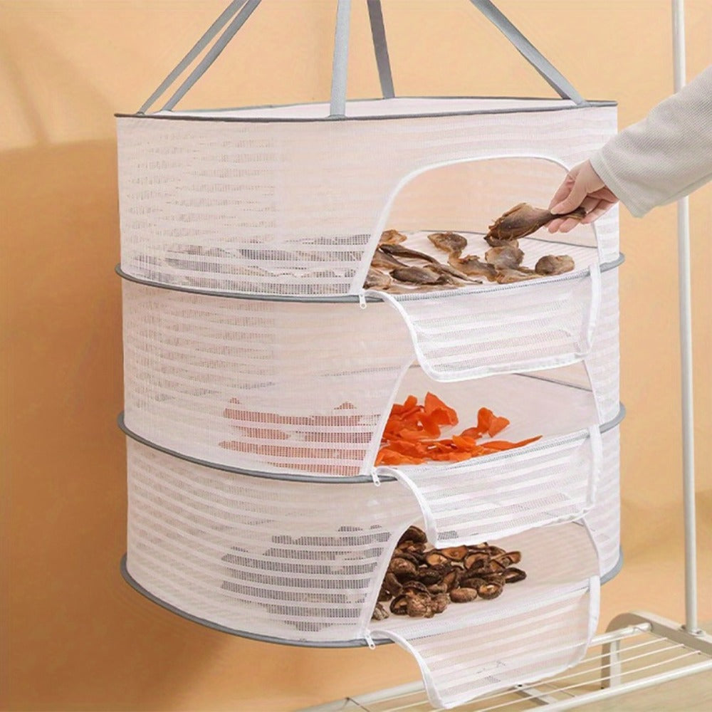 Mesh Drying Rack Foldable 2-3 Layer with Hooks & Zipper Closure — Hanging Herb Drying Net for Herbs, Fruits, Vegetables, Fish, Flowers & Clothes | Large Size