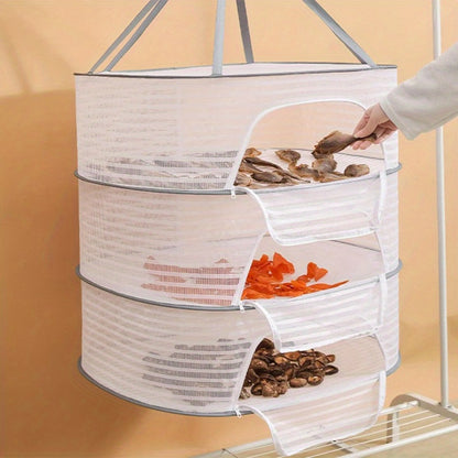 Mesh Drying Rack Foldable 2-3 Layer with Hooks & Zipper Closure — Hanging Herb Drying Net for Herbs, Fruits, Vegetables, Fish, Flowers & Clothes | Large Size