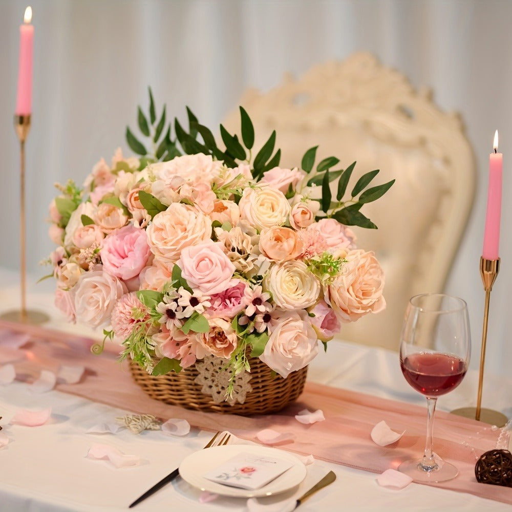 Artificial Flowers Combo Box Set – Pink & White Fake Roses for Bridal Bouquets, DIY Centerpieces, Wedding & Party Decoration Arrangements