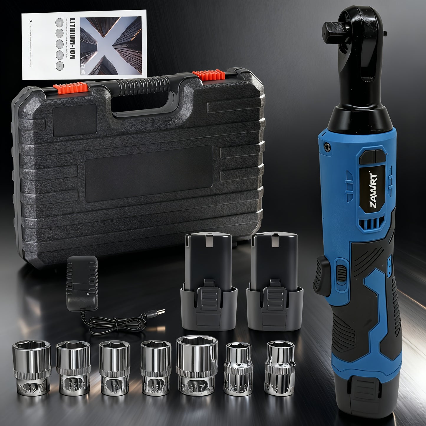 Cordless Electric Ratchet Wrench Set 12V - 45Nm High Torque 3/8" Rechargeable Ratchet Wrench with Battery, Charger & Toolbox for Automotive Repair, Angle Frame Installation & Home Improvement (4 Colors)