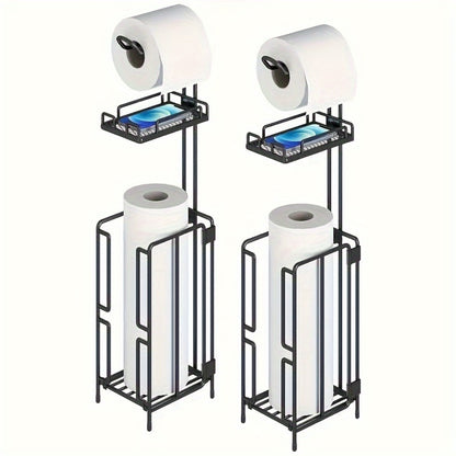 Freestanding Toilet Paper Holder Stainless Steel Stand with 3 Extra Roll Storage Modern Bathroom Organizer