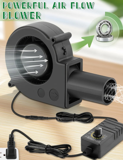 Turbo Blower Set with Adjustable Air Outlet - BBQ Barbecue Stove Firewood Stove Fan, DIY Cooling Ventilation Exhaust Tool Kit with Control Box & Stainless Steel Long Tube