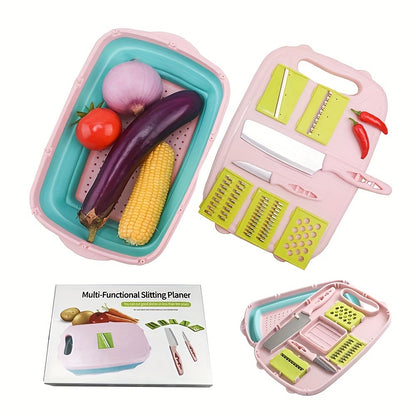 Cutting Board Set 9-in-1 Foldable Chopping Board with Colander Vegetable Wash Basket Drain Basket Kitchen Prep Board Camping BBQ Outdoor Cooking Tool Space Saving Portable Gift