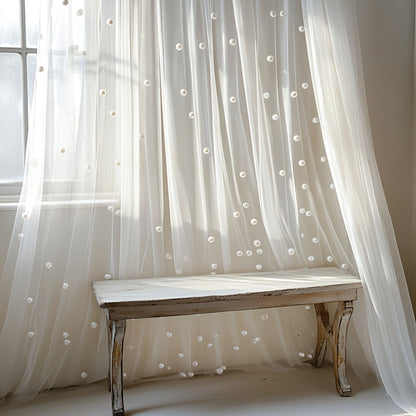 White Pearl Sheer Tulle Fabric Roll 160x300cm – Elegant Organza Mesh for Wedding Backdrop Table Skirt Window Drape Party Decoration Bridal Shower Baby Shower Festive Event Decor