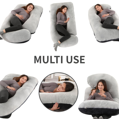 Maternity Pillow Full Body Pillow J-Shaped Pregnancy Pillow with Removable Cover Back Leg Tummy Support Multiple Styles & Sizes