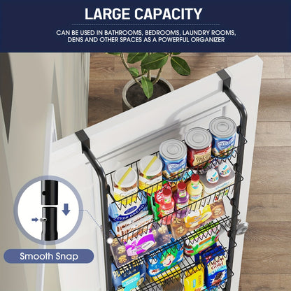 Over The Door Organizer - Heavy Duty Multi-Layer Pantry Storage Rack for Kitchen Bathroom Laundry Room, Space Saving Door Hanging Shelf, 6 or 8 Tier Metal Spice Food Storage Cabinet