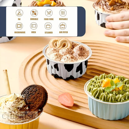 Aluminum Foil Baking Cups with Lids, Disposable Cupcake Molds with Spoons, Oven Safe Foil Dessert Cups for Pudding Muffins Mousse, Party Baking Supplies for Weddings Birthdays, 30 or 50 Sets