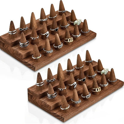 Solid Wood Ring Display Stand – 2-Tier 12-Ring & 3-Tier 18-Ring Jewelry Tower Holder for Rings, Earrings & Accessories, Countertop Organizer for Bedroom Dresser, Vanity & Jewelry Store Display