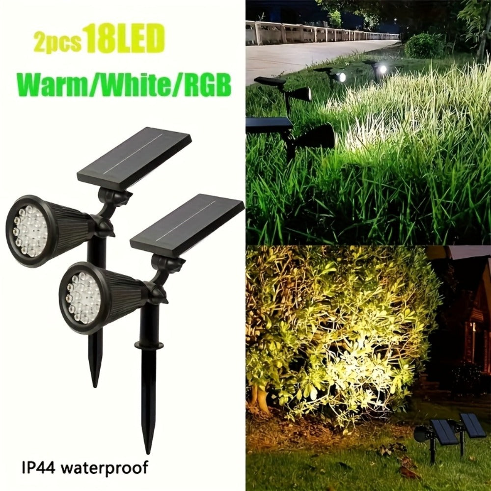 Solar Landscape Lights 2-in-1 Wall & Ground – Independent Adjustable Solar Panel Auto On/Off | 8 Color Modes Outdoor Solar Spotlight for Garden, Driveway, Sidewalk & Pool Area | IP44 Waterproof