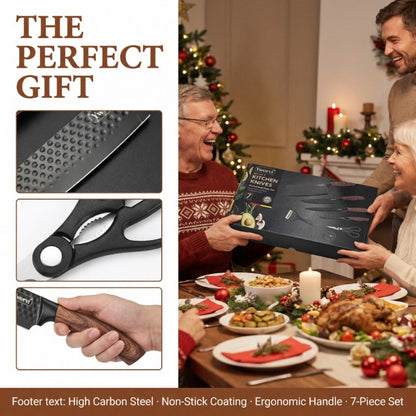 Chef Knife Set 7 Piece High Carbon Stainless Steel Ultra Sharp – Anti-Stick Ergonomic PP Handle, Includes Slicing Knife, Scraper, Scissors & Whetstone, Gift Box for Home, Family & Travel