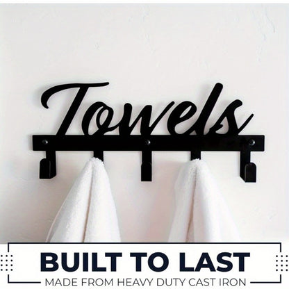 Wall Mount Towel Rack with 5 Hooks Farmhouse Bathroom Organizer Space Saving Towel Holder for Bathroom Kitchen Entryway Easy Install Rust Resistant