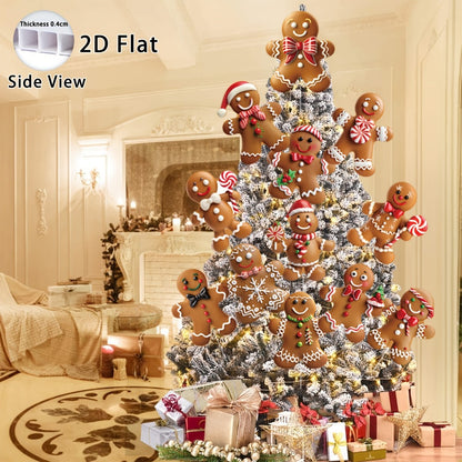 Christmas Tree Ornaments 12pcs Gingerbread Man Decorations 2D Flat Funny Xmas Tree Hanging Decor with Loops – Christmas Tree Topper & Holiday Gift