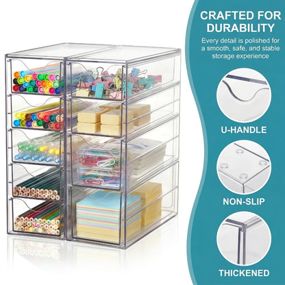 Clear Acrylic Drawer Organizer with 8 or 16 Drawers - Stackable Desktop Storage for Makeup, Jewelry, Office Supplies & Art Crafts, Modular Desk Organizer Set for Home & Office