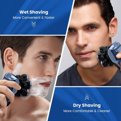 Skull Shaver for Bald Men 5-in-1 Rechargeable Rotary Electric Razor - 7D Floating Heads, 3-Speed LED Display Grooming Kit, Close Shave Head Shaver for Men