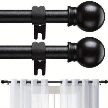 Curtain Rods 2 Pack Matte Black Adjustable 28 to 95 Inch | 5/8 Inch Stainless Steel Extra Long Window Curtain Rod Set for Living Room Bedroom Bathroom Kitchen | Multiple Sizes Available