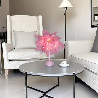 Feather LED Table Lamp – 40-Head Copper Wire Night Light, Romantic Atmosphere Lamp for Bedroom Living Room, Cute Desk Decor Light for Birthday Valentine's Day Gift (White / Pink, 1pc / 2pcs)