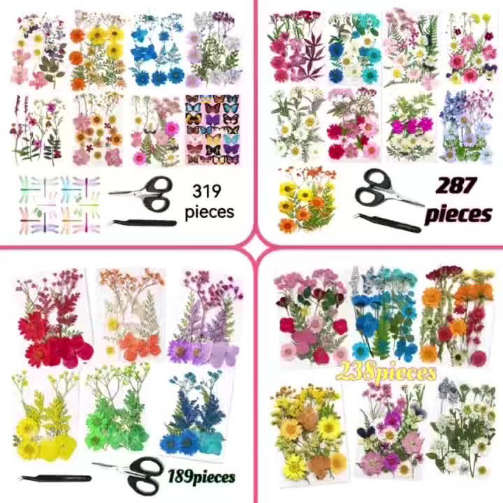 Dried Flower Set for Crafts – Real Pressed Flowers for Resin, Scrapbooking, Epoxy Jewelry, Bookmarks, Wedding Cards & Art Decoration, 189 / 238 / 287 / 319 Pieces Mixed Variety Pack