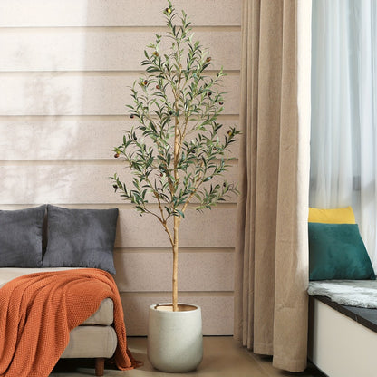 Artificial Olive Tree Potted Faux Plant Real Wood Trunk Lifelike Fruits Indoor Outdoor Home Office Decor Fake Silk Tree Multiple Sizes Available 4ft 5ft 6ft 7ft