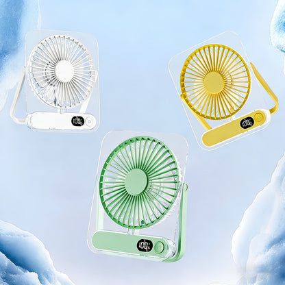 Portable USB Desktop Fan 3000mAh Battery, Ultra-Quiet 5-Speed Foldable Fan with 180° Adjustable Tilt and Digital Power Display, Small Personal Cooling Fan for Home, Office and Travel