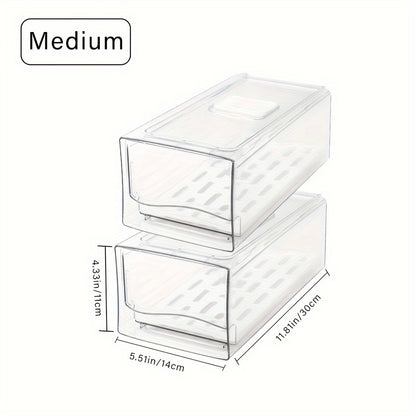 Stackable Fridge Organizer Bins with Drain Board 2 Pack, BPA-Free Refrigerator Drawer Organizer for Produce Fruit Vegetable, Reusable Food Storage Containers for Kitchen
