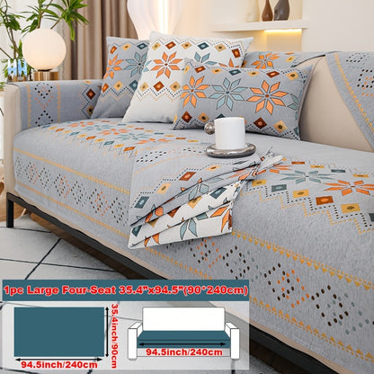 Chenille Sofa Cover Bohemian Style Jacquard Knit Anti-Slip Pet Friendly All Season Sofa Mat Protector - Single 2 3 4 Seater Armrest Backrest Pillow Case Grey White Yellow