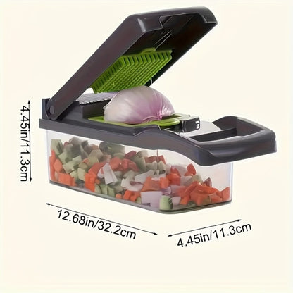 Vegetable Chopper 16-in-1 Manual Food Chopper Set – 8 Interchangeable Blades with Container, Grater & Strainer – Professional Onion Slicer & Dicer for Carrots, Garlic & Salad Kitchen Prep