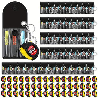Mini Tape Measure & Screwdriver Keychain Tool Set 96 Pack – Bulk Party Favors for Men, Father's Day Gifts, DIY Emergency Keychain Tools, Compact Measuring Tape with Mini Screwdriver