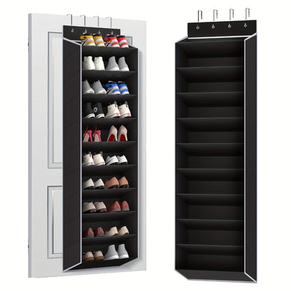 10-Tier Over-the-Door Shoe Rack Organizer with 4 Metal Hooks - Holds 20 Pairs, Large Capacity Hanging Shoe Storage