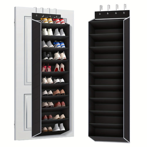 10-Tier Over-the-Door Shoe Rack Organizer with 4 Metal Hooks - Holds 20 Pairs, Large Capacity Hanging Shoe Storage