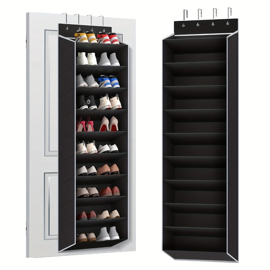 10-Tier Over-the-Door Shoe Rack Organizer with 4 Metal Hooks - Holds 20 Pairs, Large Capacity Hanging Shoe Storage