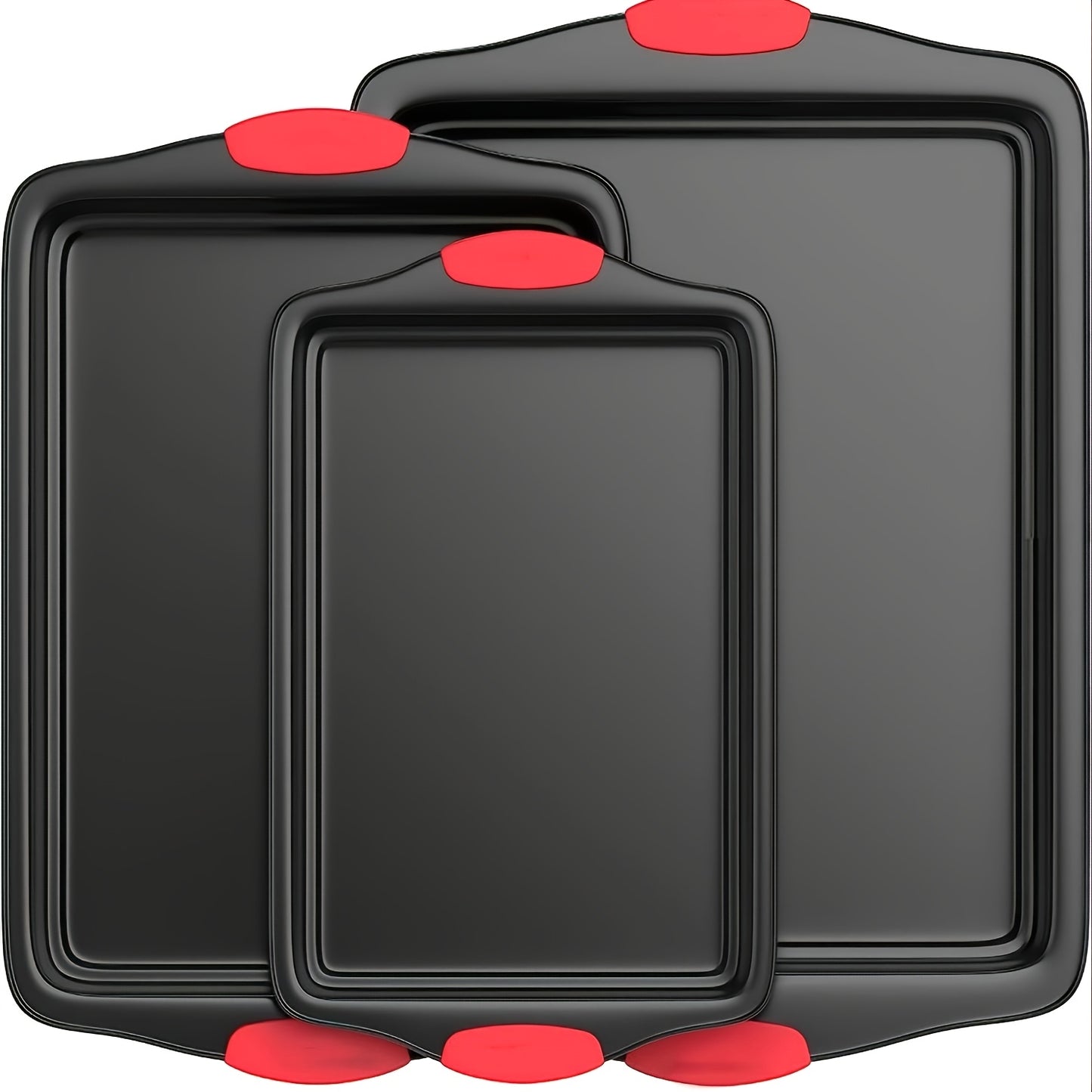 Carbon Steel Nonstick Baking Pan Set 3 or 9pcs Commercial Grade Restaurant Quality Nonstick Inside and Outside Oven Baking Pan with Red Silicone Handle Gray