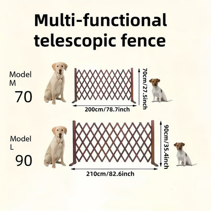 Expandable Wooden Pet Gate Fence Freestanding Retractable Indoor Outdoor Safety Barrier for Dogs Cats - Dark Style Thickened Wood Yard Garden Play Area Divider 27.56 Inch and 35.43 Inch Height Options