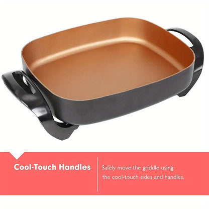 Jumbo Electric Skillet 8-Quart 16x12x3.15 Inch Deep Dish Copper Nonstick with Tempered Glass Vented Lid & Upgraded Thermostat – Large Family Electric Frying Pan for Roasting Frying