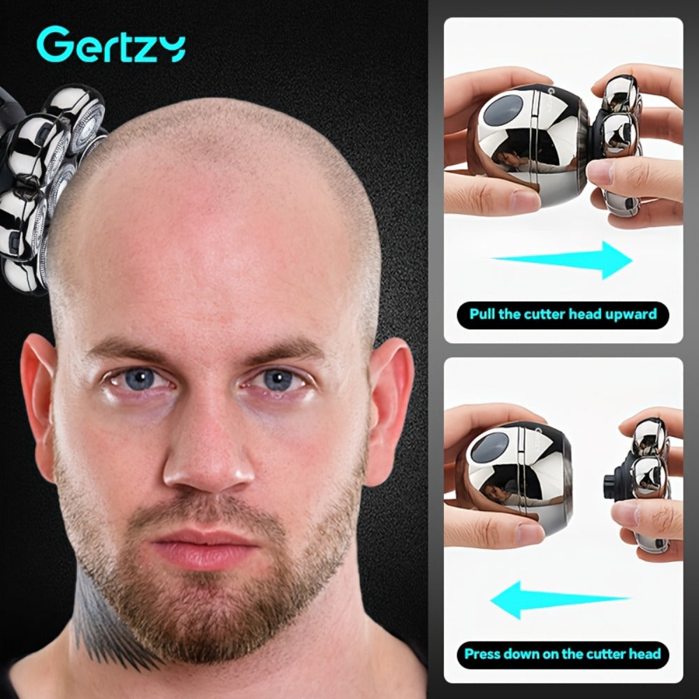 Electric Head Shaver for Bald Men 5-in-1 Grooming Kit with Rotary Blades, Hair Clipper, Nose Trimmer, Cleaning Brush & Scalp Massager – Cordless Rechargeable Skull Shaver, Silver & Gold