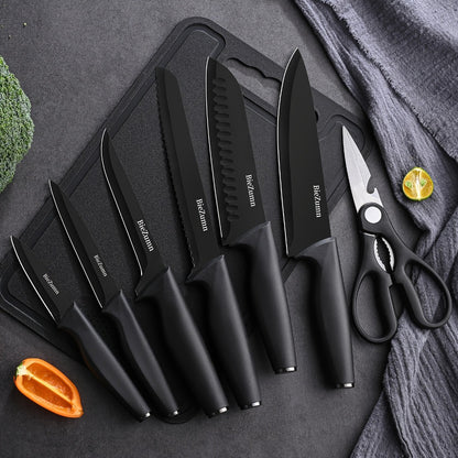 Kitchen Knife Set – 3-Piece & 14-Piece Multi-Purpose Chef’s Knife, Steak Knife, Fruit Knife & Scissors with Storage Block, Black
