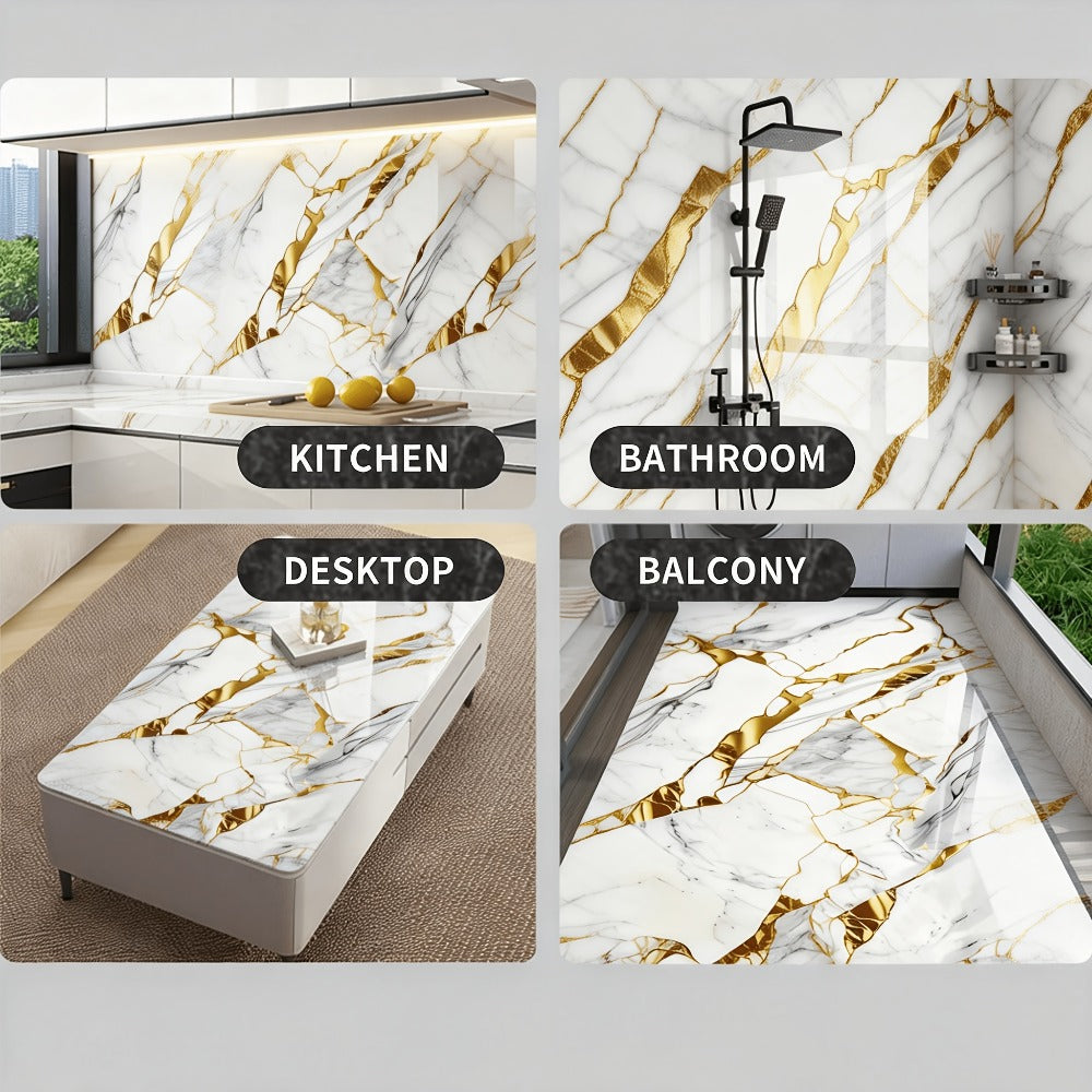 Self-Adhesive Marble Tile Stickers 11.8x11.8in Peel and Stick Wall Tiles for Bathroom Kitchen Backsplash – Waterproof 3D Glossy Imitation Marble Wall Panel, Easy to Install, 50 or 100 Pack