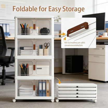 Stackable Foldable Storage Cabinet with Door – PP Plastic 1/2/3/4/5 Layer Organizer Box with Wheels & Cover | Dual-Access Home Storage for Clothes, Books, Snacks & Kitchen Supplies | Office & Garage
