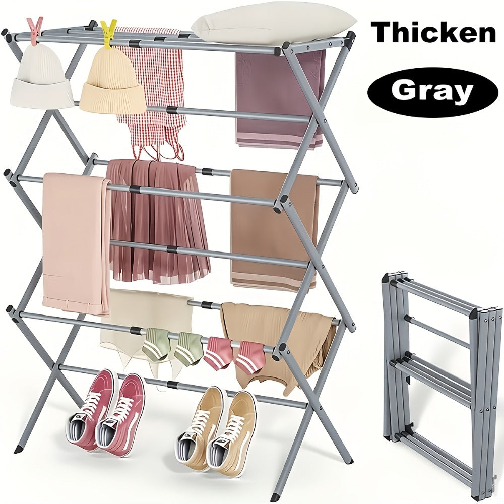 Laundry Drying Rack 3-Tier X-Type Expandable Metal, Collapsible Clothes Dryer & Towel Rack — Air Drying Stand for Indoor & Outdoor Use | Grey, White | Multiple Configurations