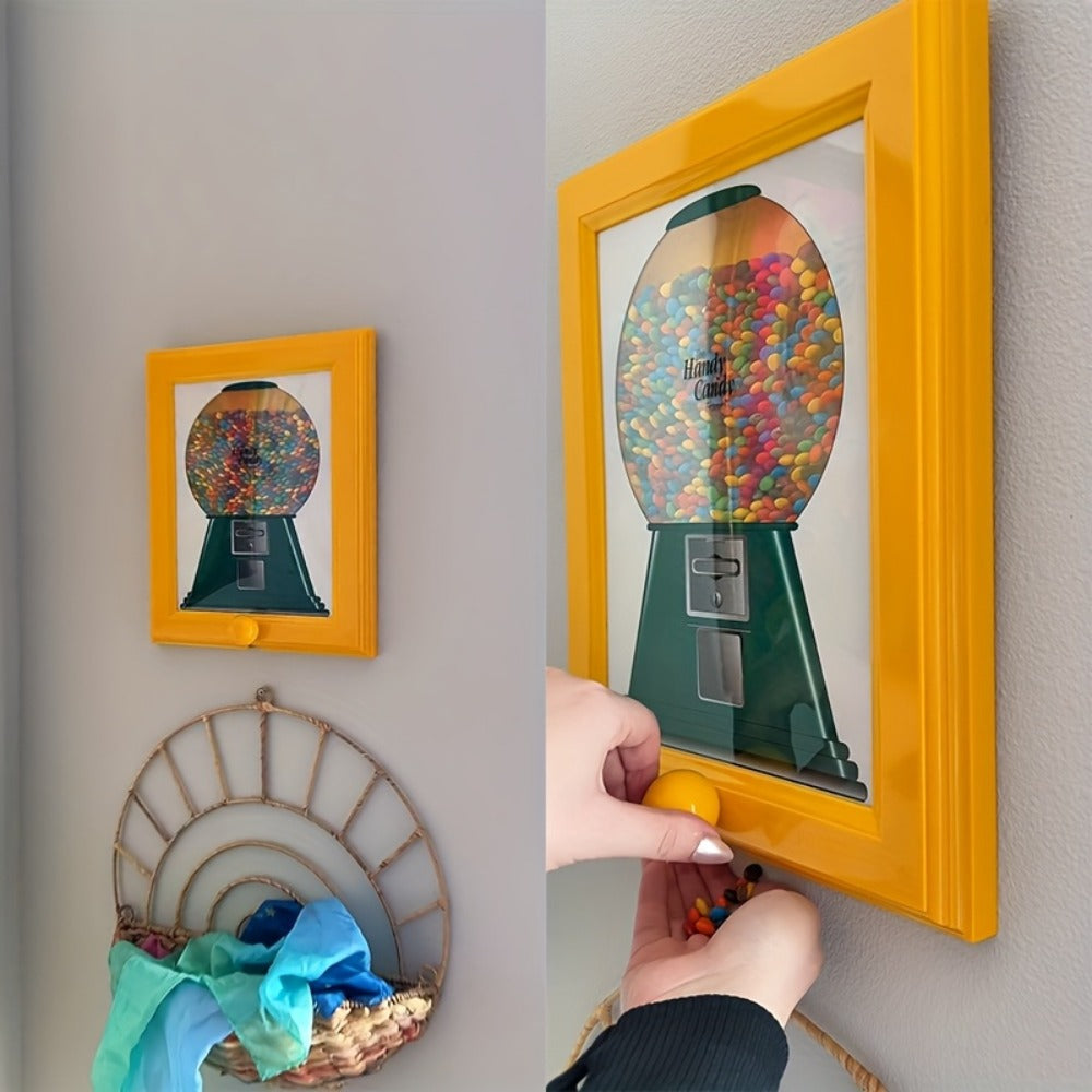 Wall Mounted Photo Frame Candy Dispenser with Shelf – Space Saving Treat & Nut Storage Holder for Home Office Decor