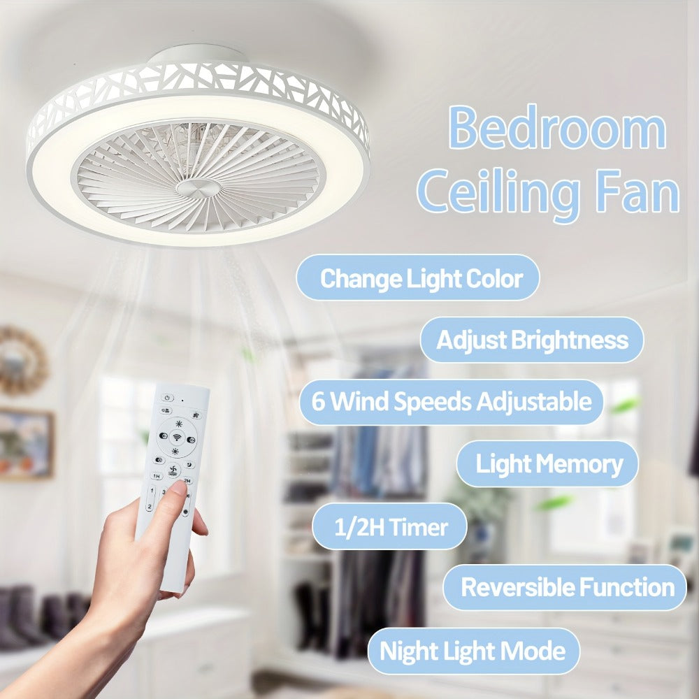 Flush Mount Ceiling Fan with Light and Remote 19 Inch | Low Profile LED Ceiling Fan 6 Wind Speeds Reversible Motor | Quiet Compact Fan for Bedroom Kids Room Living Room Low Ceiling | White Black