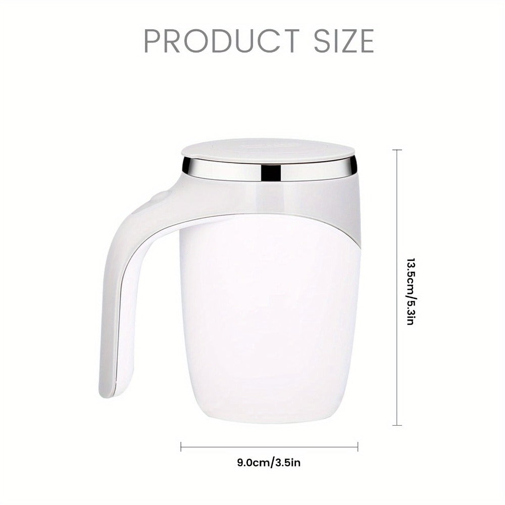 Self Stirring Coffee Mug with Magnetic Stirring Technology – 13.3oz Stainless Steel Travel Mug, No Battery Needed, Spill-Proof Lid & Ergonomic Handle, Reusable Coffee Cup Gift Set – White & Beige