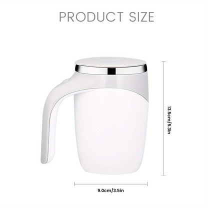Self Stirring Coffee Mug with Magnetic Stirring Technology – 13.3oz Stainless Steel Travel Mug, No Battery Needed, Spill-Proof Lid & Ergonomic Handle, Reusable Coffee Cup Gift Set – White & Beige