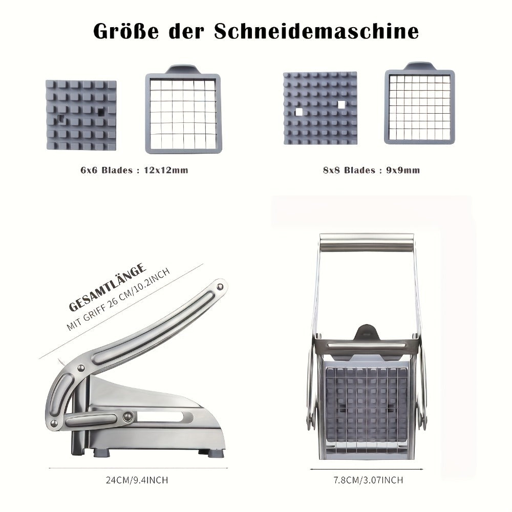 French Fry Cutter – Stainless Steel Vegetable & Potato Slicer, Multi-Function Food Chopper for Potato, Carrot, Cucumber & Onion, with Storage Box