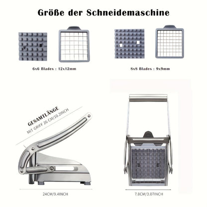 French Fry Cutter – Stainless Steel Vegetable & Potato Slicer, Multi-Function Food Chopper for Potato, Carrot, Cucumber & Onion, with Storage Box