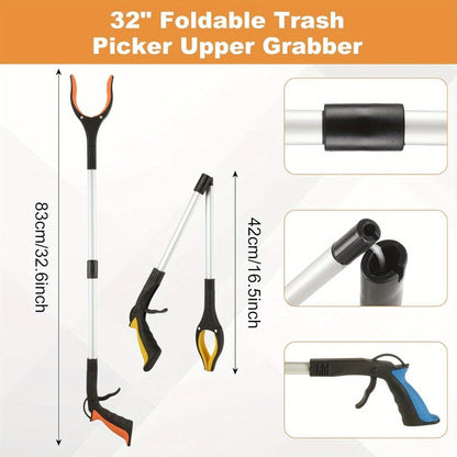 Grabber Reacher Tool 32 Inch Foldable Pick Up Stick 360° Rotating Jaw Magnetic Tip Extra Long Heavy Duty Litter Picker Mobility Aid for Seniors Blue 2-Pack 4-Pack