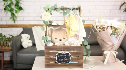 Wooden Gift Crate Basket with Handle and Garland Large Storage Organizer Baby Shower Pregnancy Announcement Christmas Party Decor Housewarming Gift
